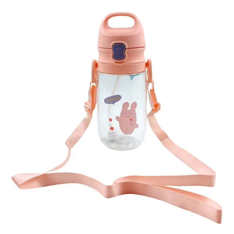Garrafa Infantil C/ Alça 450ml em Plástico Flashgoods-Rosa