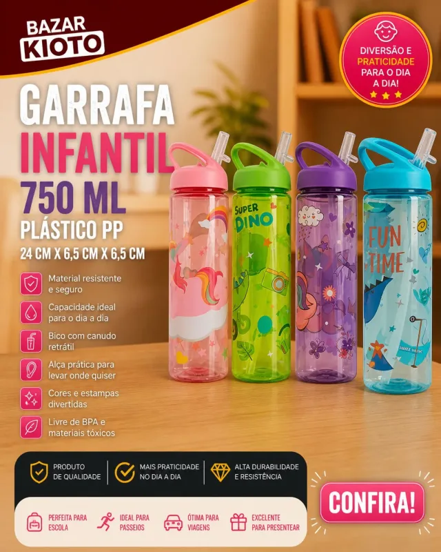 Garrafa Infantil 750 Ml Plastico Pp 24 Cm X 6.5 Cm X 6.5 Cm (unidade)