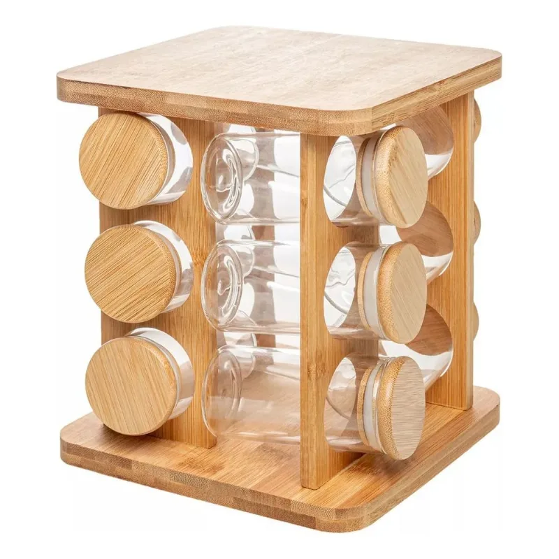 Porta Condimento Giratório 12 Peças em Bambu Flashgoods