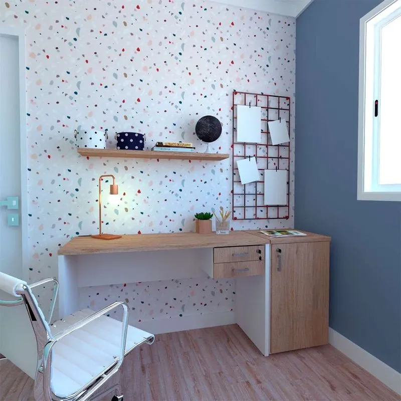 Conjunto De Mesa Com Gaveteiro De Escritório Corp Branco E Carvalho Mel