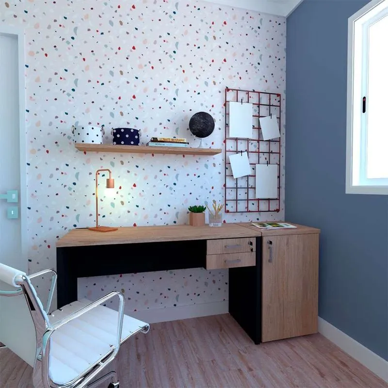 Conjunto De Mesa Com Gaveteiro De Escritório Corp Preto E Carvalho Mel