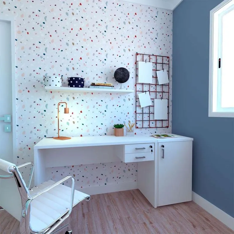 Conjunto de Mesa com Gaveteiro, Prateleira e Armário de Escritório Corp Branco