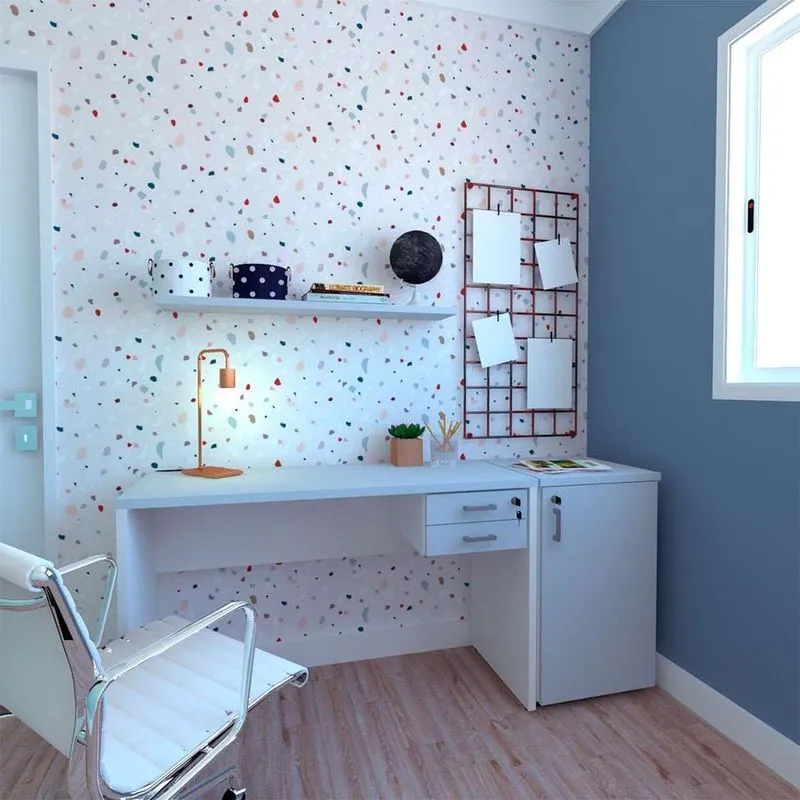 Conjunto De Mesa Com Gaveteiro, Prateleira E Armário De Escritório Corp Branco E Cinza Cristal