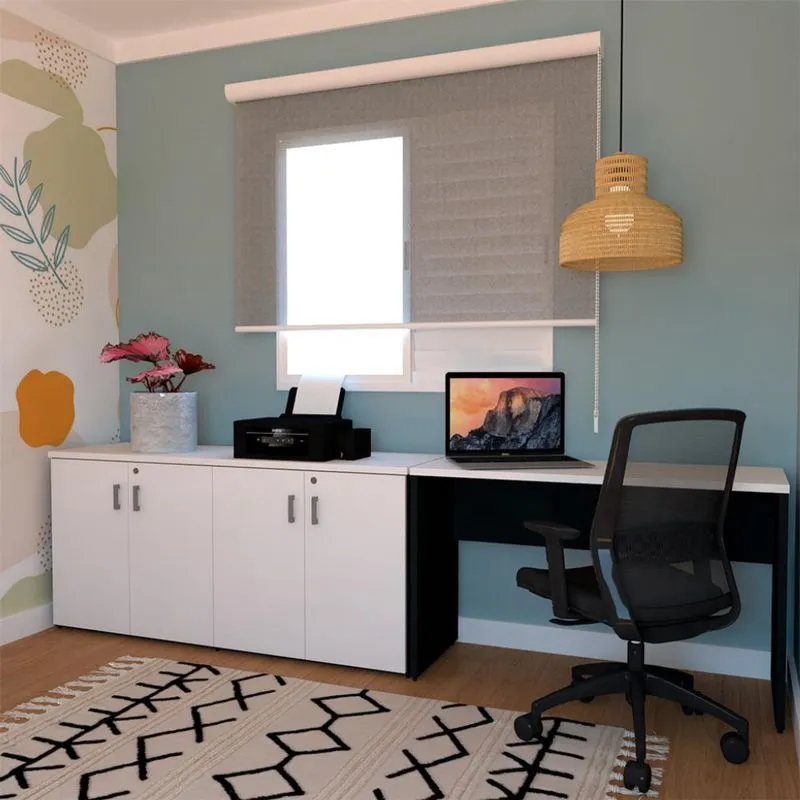 Conjunto de Escrivaninha com Armário de Escritório Tonal 4 PT Preto e Branco