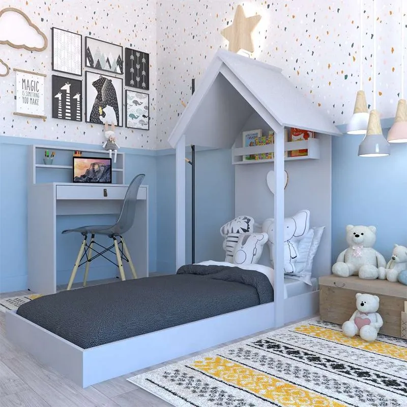 Conjunto de Cama com Escrivaninha KitCubos Cinza Cristal
