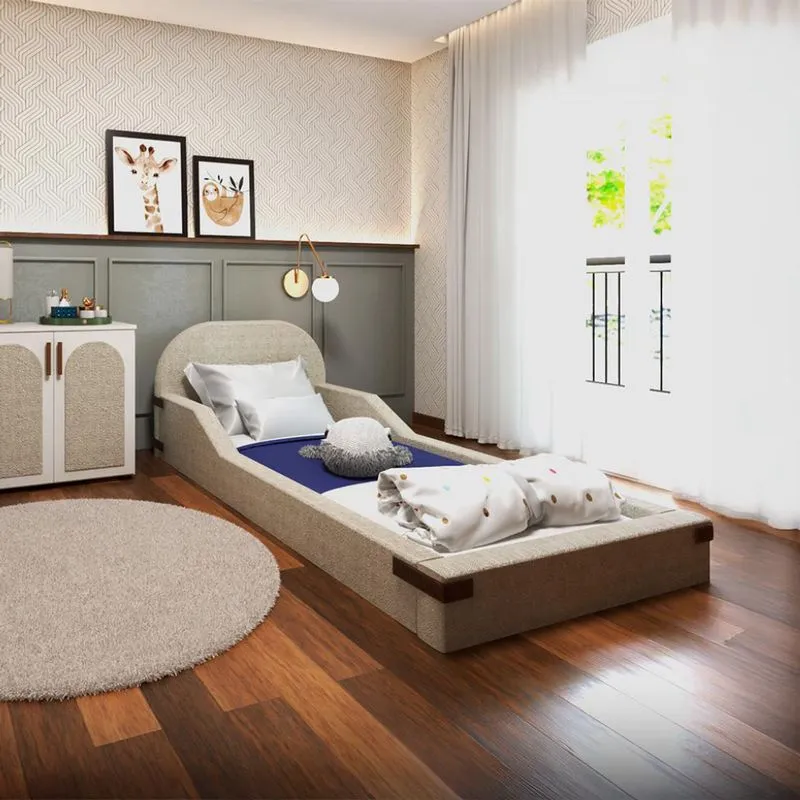 Cama Infantil Montessoriana Mavi Bouclé Bege e Caramelo