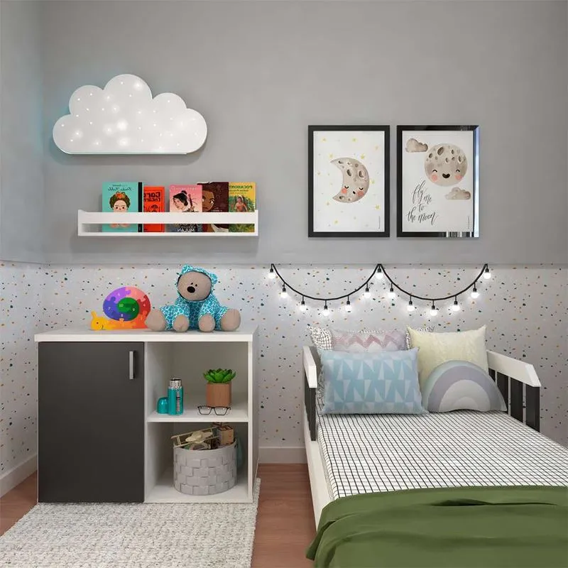 Quarto Infantil Adoleta 1 pt Branco e Preto