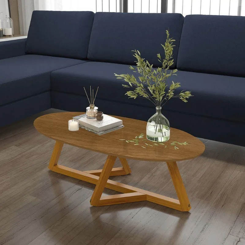 Mesa de Centro Classic Nature Oval MDF Madeira 90cm Marrom Tebarrot Móveis