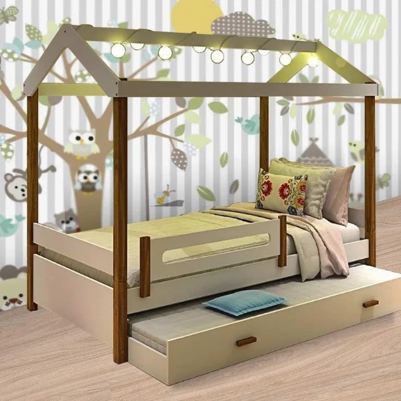 Cama Solteiro Eliz com Auxiliar Led e 2 Colchões em MDF-MDP Branco Divaloto Móveis