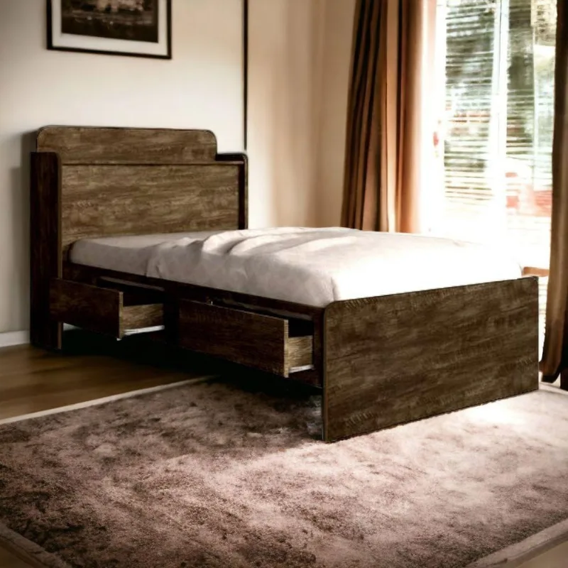 Cama Baú Tamires Solteiro 98cm em Madeira Castanho com Armazenamento