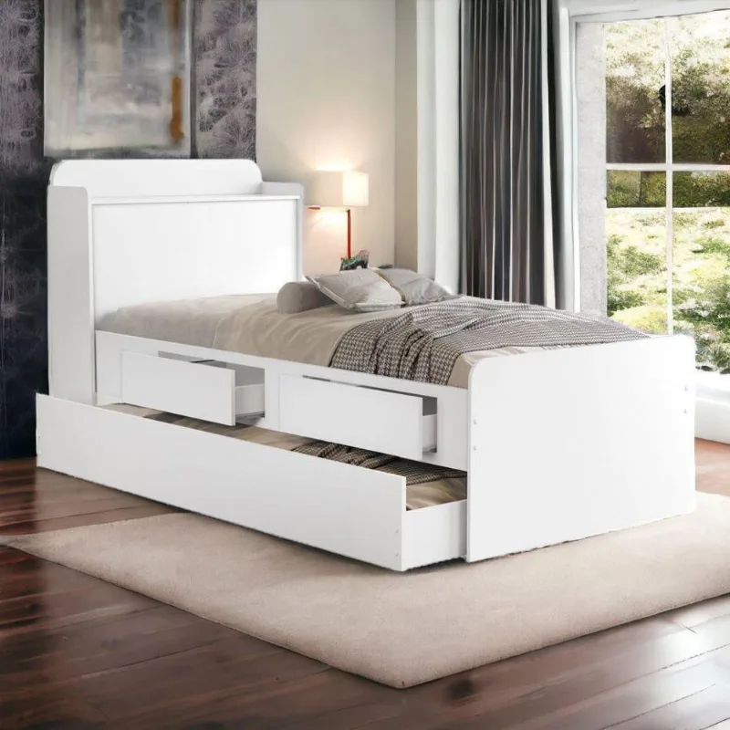 Cama Baú Solteiro Tamires com Auxiliar Madeira Branco para Colchão 88x188cm