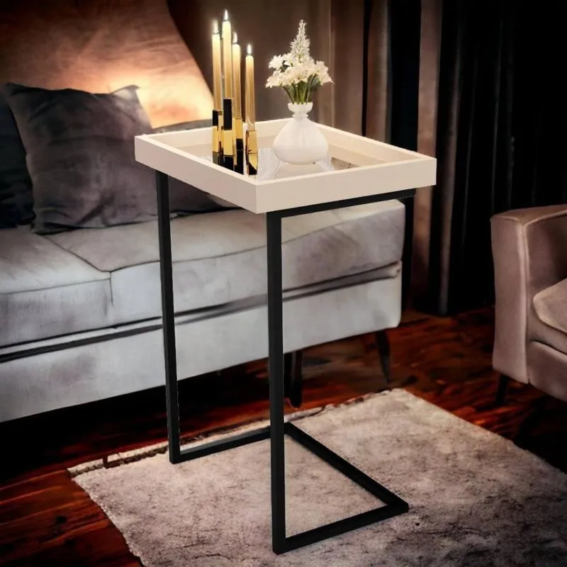 Mesa De Apoio Sofá Jb 4774 Pérola E Preto Bechara