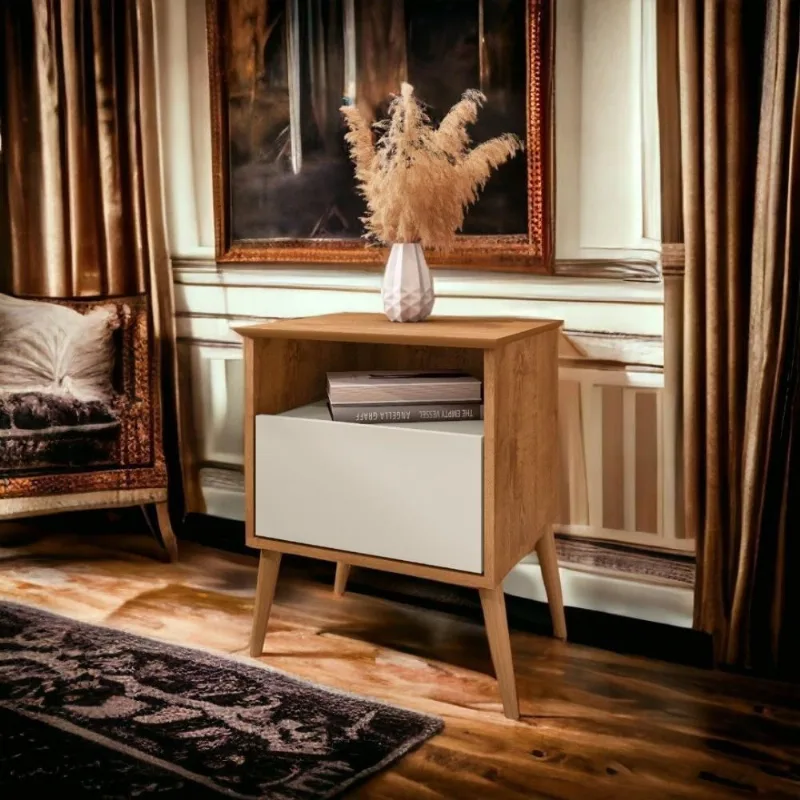 Mesa De Cabeceira Cancun Naturalle e Off White Bechara