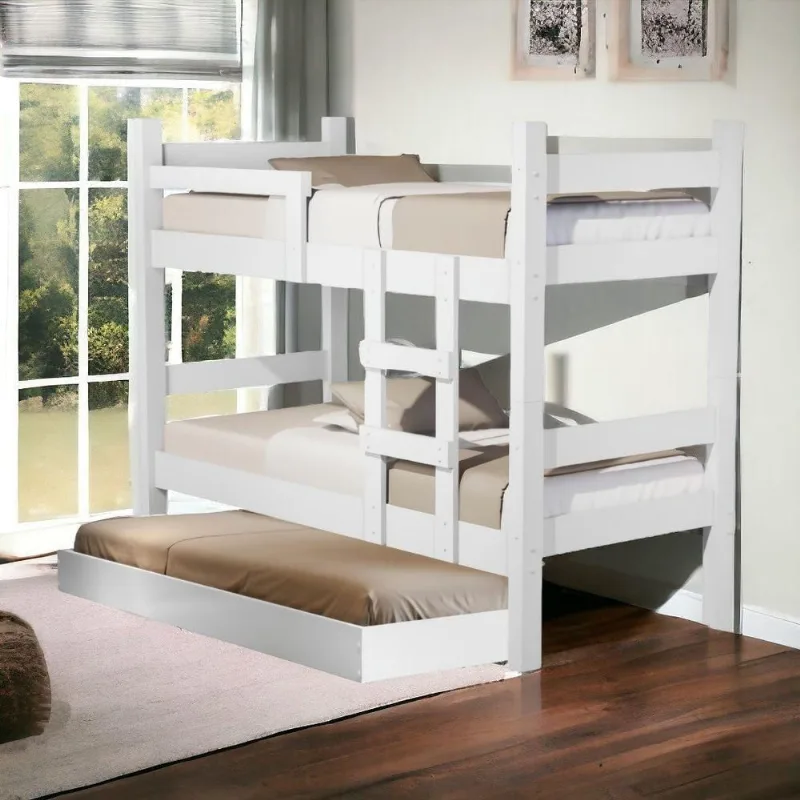 Beliche Solteiro Letícia com Cama Auxiliar e Colchões em MDF Branco Cambel Móveis