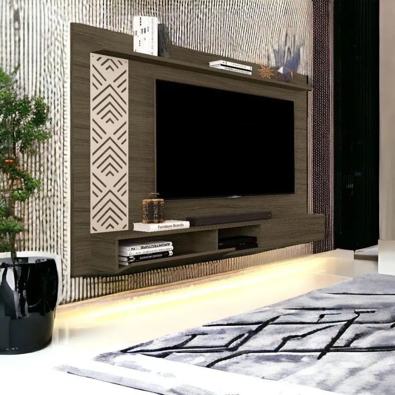 Painel Para Tvs Até 60 Pol Roma Castanho E Off White Cambel
