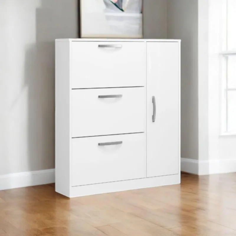Sapateira Randi 1 Porta 3 Gavetas 100cm MDF Branco para Quarto