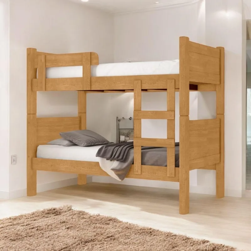 Beliche Solteiro Maria Eduarda com Escada e Grade Marrom Naturalle para Quarto