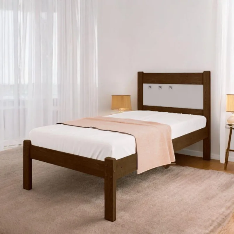 Cama Solteiro Berli Sofisticada em MDF-MDP Malbec e Off White Malbec