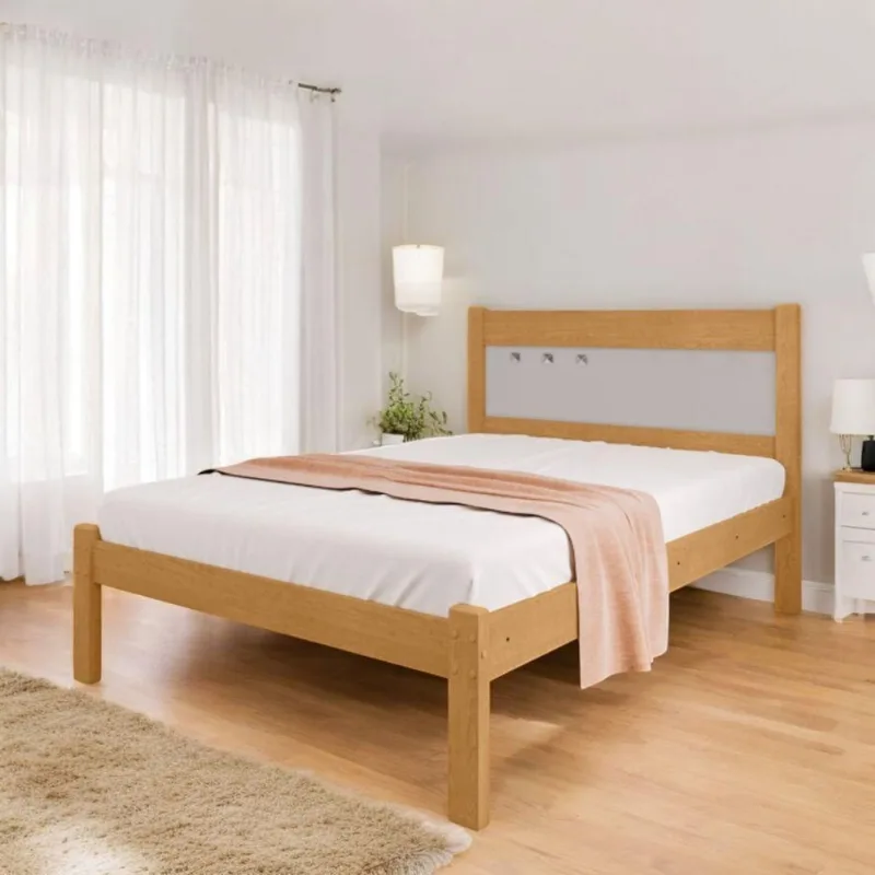 Cama Casal Sofisticada Berli em MDF-MDP Marrom e Off White Naturalle