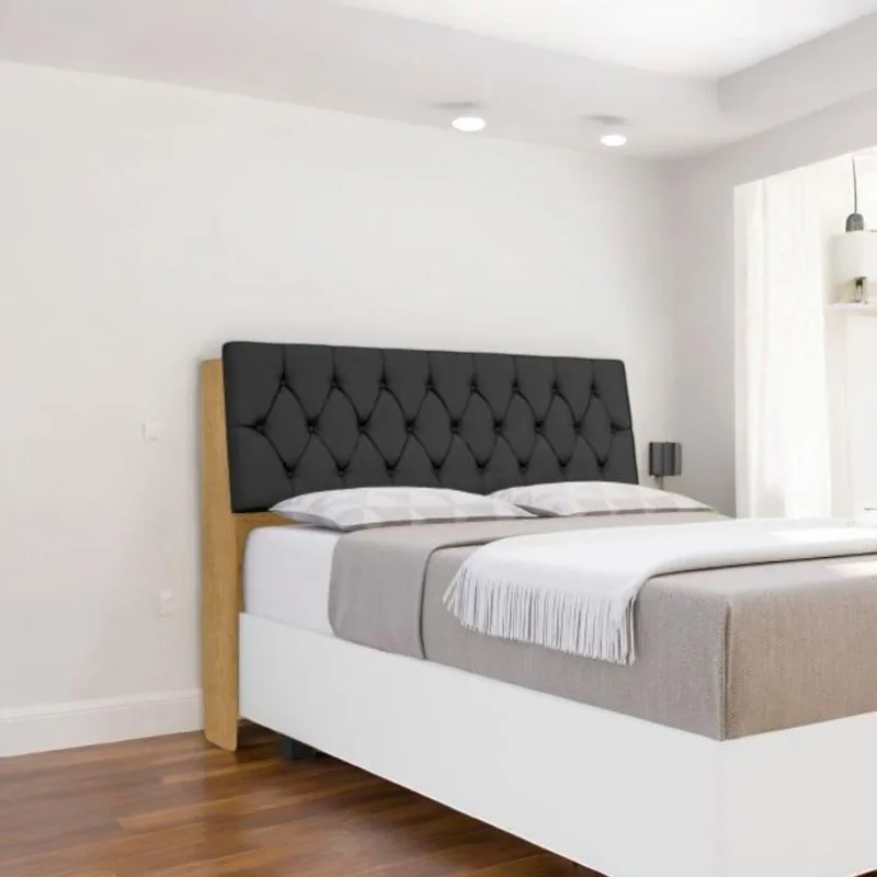 Cabeceira Estofada Yasminne Queen para Cama com Capitonê em MDF-MDP Preto Naturalle