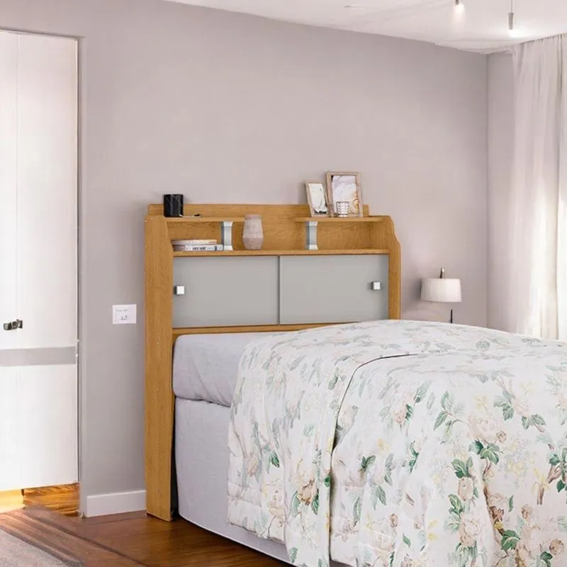 Cabeceira Solteiro Crystal com Portas Naturalle e Off White em MDF para Cama Box