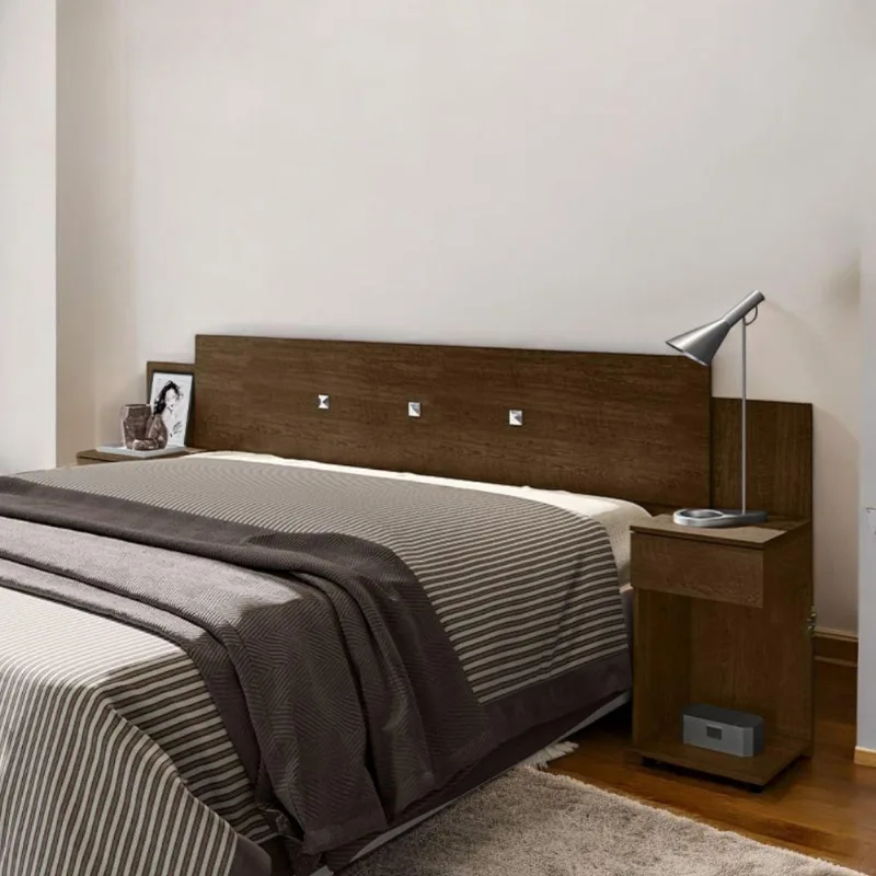Cabeceira Box Ajustável Arabella Casal com Mesa de Cabeceira em MDF-MDP Marrom Malbec