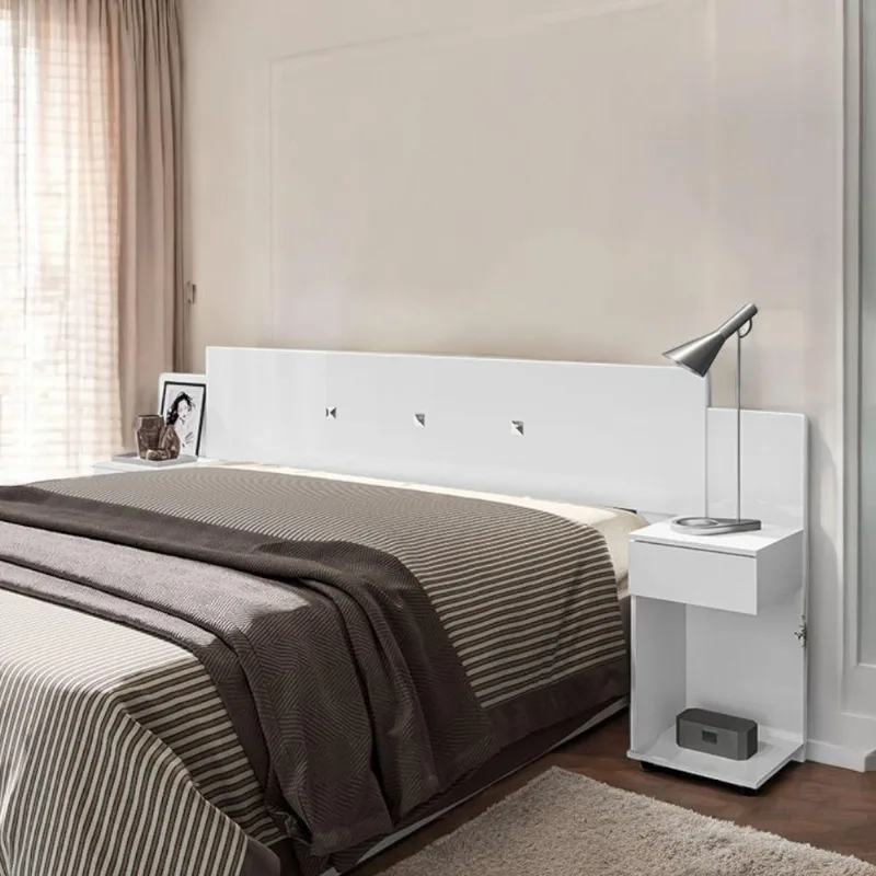 Cabeceira Box Arabella Casal com Mesa Lateral Fixação no Box em MDF-MDP Branco Bello Box