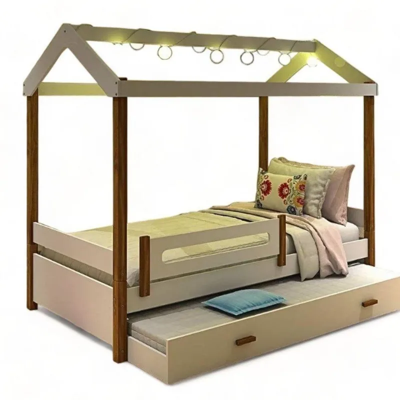 Cama Solteiro Eliz com Led Auxiliar e 2 Colchões Branco Divaloto Móveis