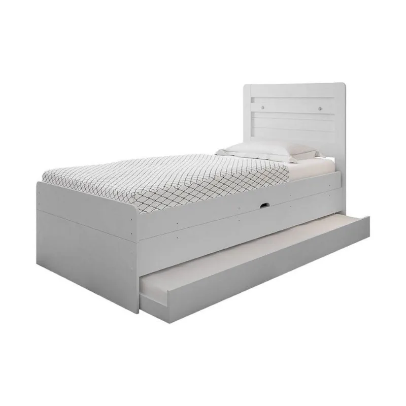 Cama Solteiro Larissa com Cama Auxiliar e Dois Colchões Branco Framar Móveis