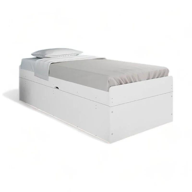 Cama Solteiro Baú Camila com Pistões a Gás em MDF Branco para Quarto Framar Móveis