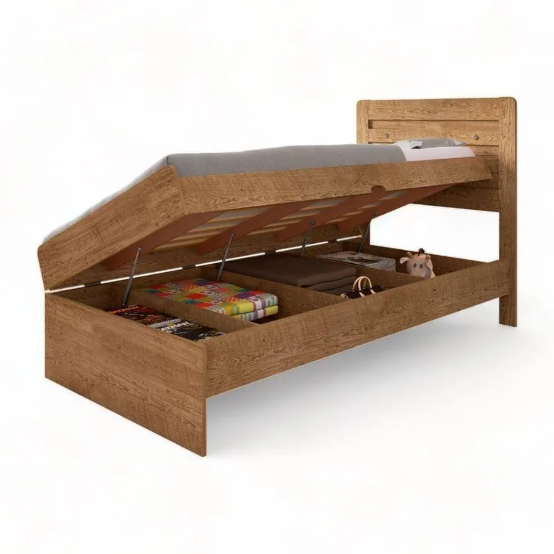 Cama Baú Larissa Solteiro 98cm Estrutura MDF MDP Acabamento Naturale Framar