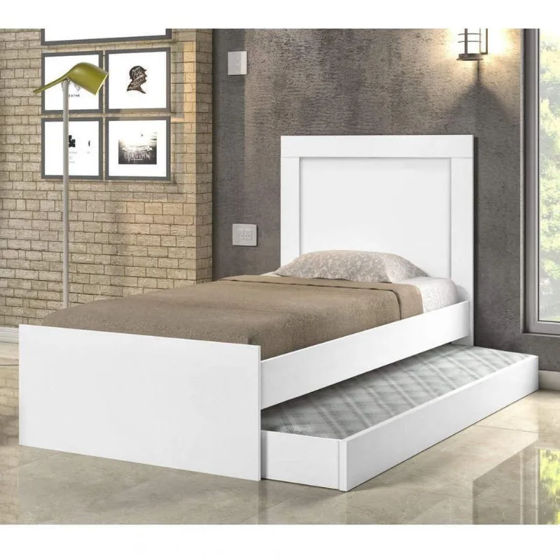 Cama Solteiro Luara com Cama Auxiliar e Dois Colchões Branco Cambel Móveis