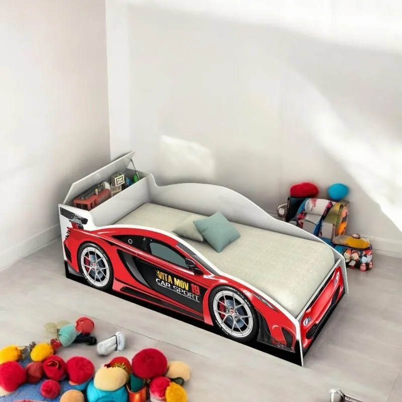 Cama Solteiro Speed Com Baú Vermelha