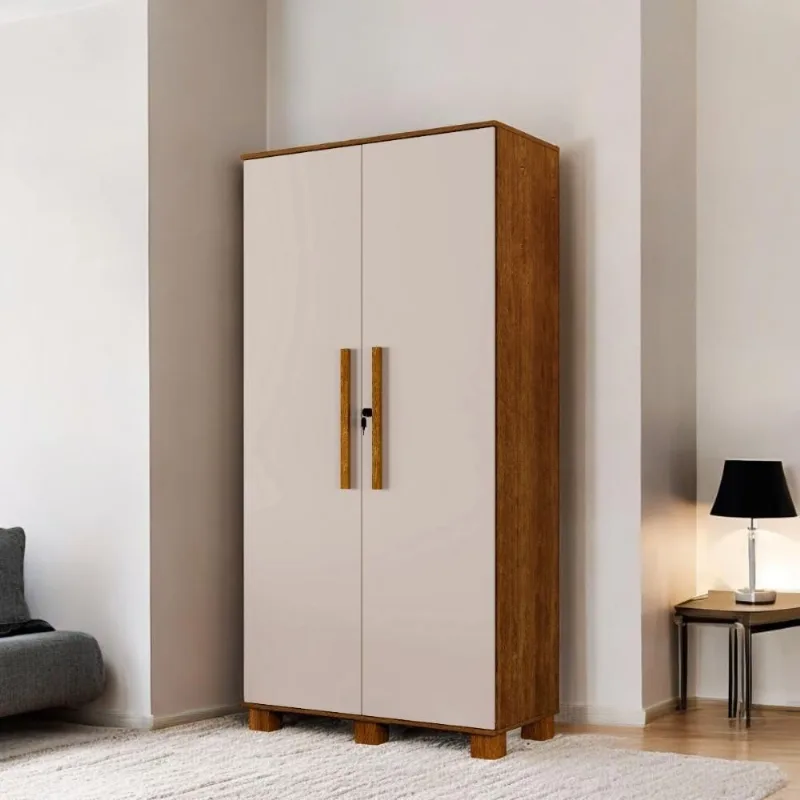 Armário Multiuso Solteiro e Closet Nairobi sem Porta em MDF com Cabideiro Canela e Off White