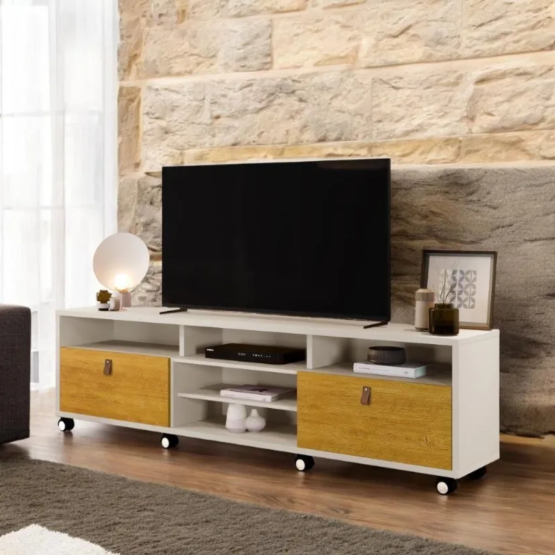 Rack Marselha 190cm com 3 Gavetas e Rodízios Off White e Naturalle Carmolar Móveis