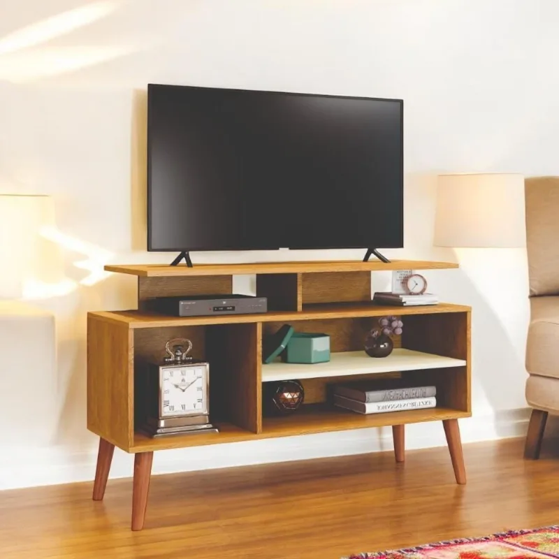 Rack Bordeaux para Tv 42 Polegadas 110cm com Nichos Naturalle e Off White Carmolar Móveis