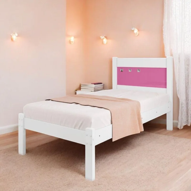 Cama Solteiro Berli Sofisticada com Cabeceira Flex Estrutura MDF-MDP Branca e Rosa