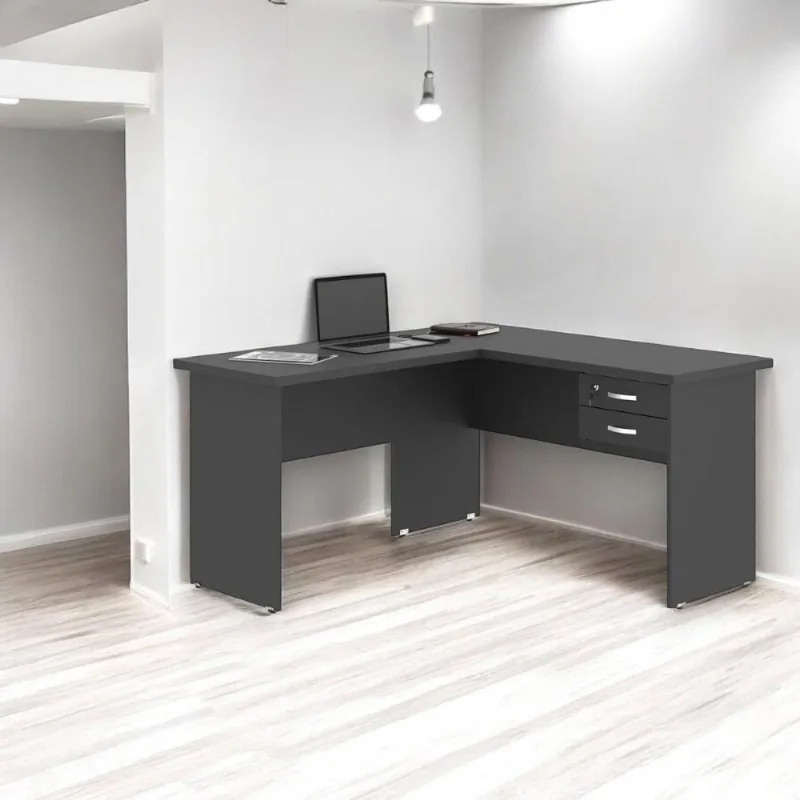 Mesa para Escritório em l Helena Moderna 1 Gaveta 136cm Preto Mobiliar Home Shop