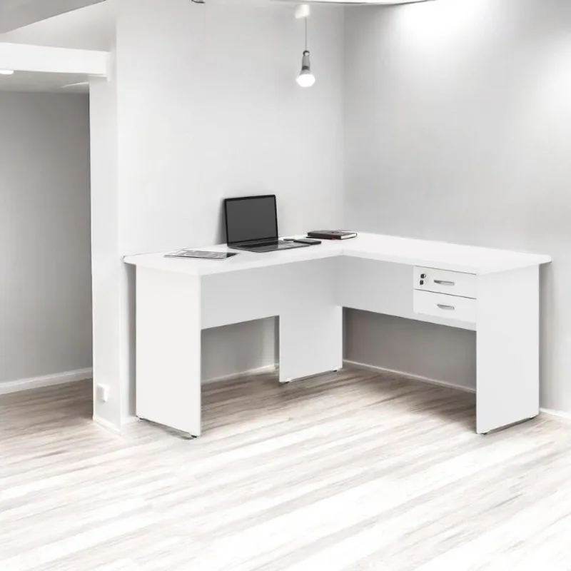 Mesa para Escritório em l Helena Moderna 3 Gavetas Branco Mobiliar Home Shop