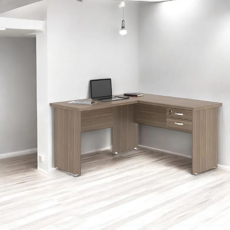 Mesa para Escritório em l Helena 3 Gavetas 136cm Branco Mobiliar Home Shop