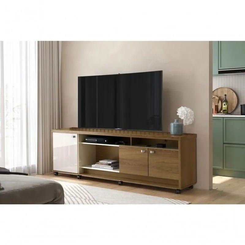Bancada Dallas Suporte Para Tvs C/ 3 Portas E Nichos - Imbuia/off White Perolizado