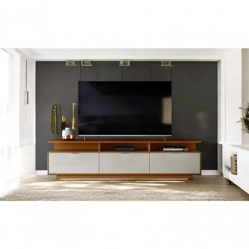 Bancada Marrocos Com 3 Portas Suporte Para Tvs Até 75 - Jequitiba-off White Perolizado