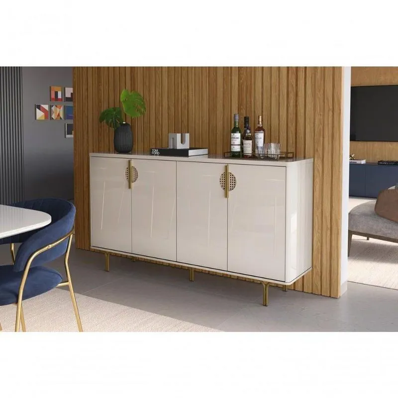 Buffet Lukaliam Móveis Siena Com 4 Portas Prateleira Divisória E Pés De Ferro Off White