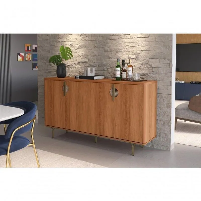 Buffet Siena 4 Portas Com Prateleira Divisória MDF Jequitiba Lukaliam Móveis