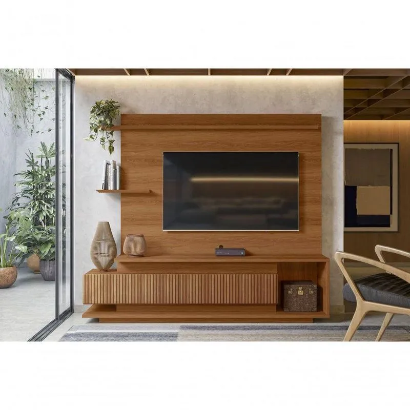 Home Antália Para Tv 65'' 210cm Em Mdp Com Portas E Nichos Jequitiba Ripado Home Design