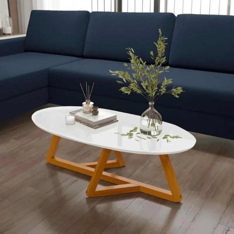 Mesa De Centro Sala De Estar Classic Oval Branca