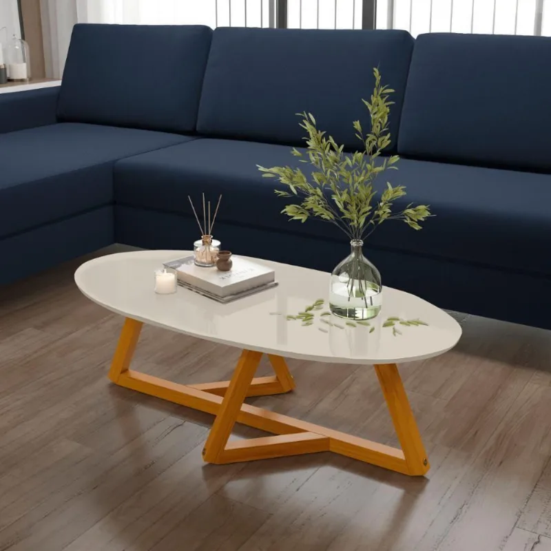 Mesa De Centro Sala De Estar Classic Oval Off White
