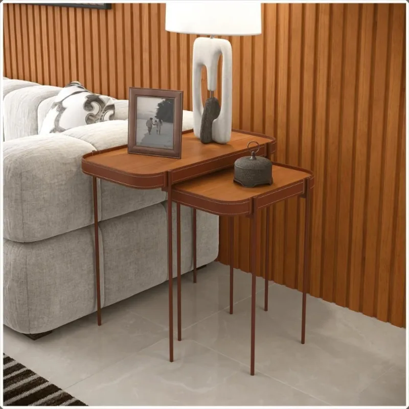 Conjunto Mesas Laterais Melin Retangular MDF-MDP 106,5CM Cobre Ofertamo Móveis