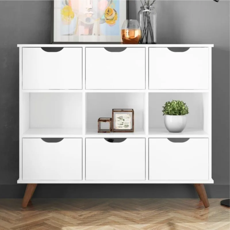 Conjunto Nicho Organizador Kenya 9 Espaços Retrô Branco + 2 Kits 3 Gavetas Brancas