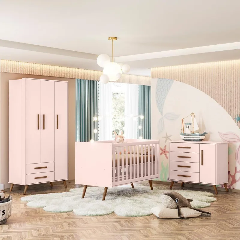 Cômoda Sapateira 1 Porta 4 Gavetas Retrô Rosa Diana